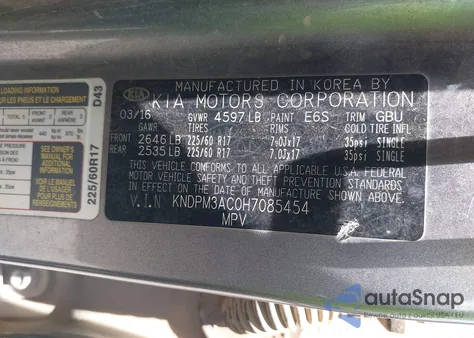 2017 Kia Sportage Lx из США, поврежденный, VIN KNDPM3AC0H7085454